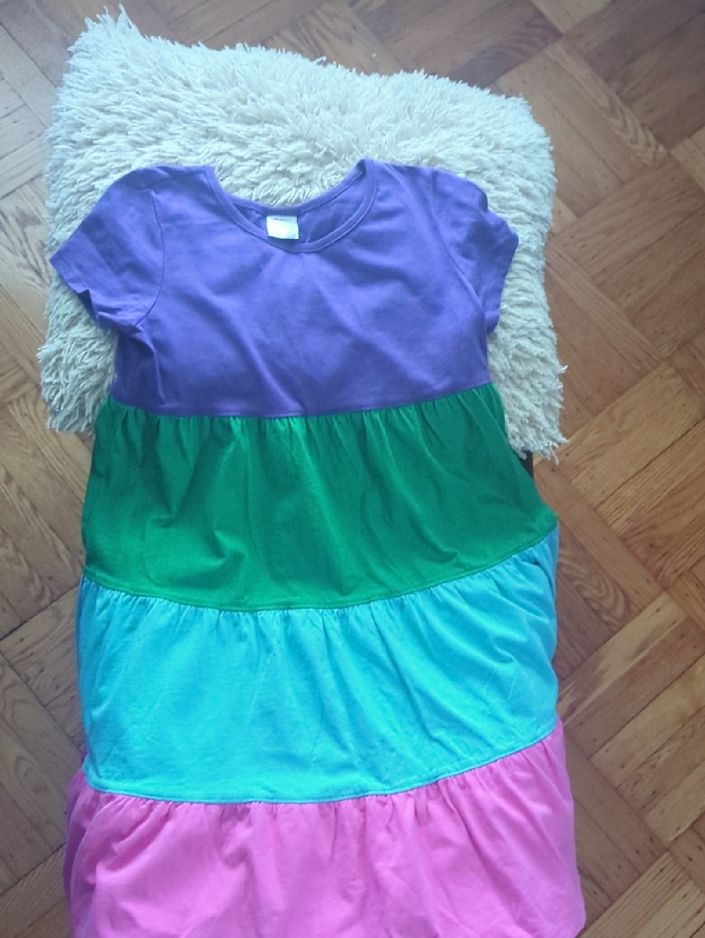Hanna Andersson Purple Green Blue Pink Tiered Cotton Dress